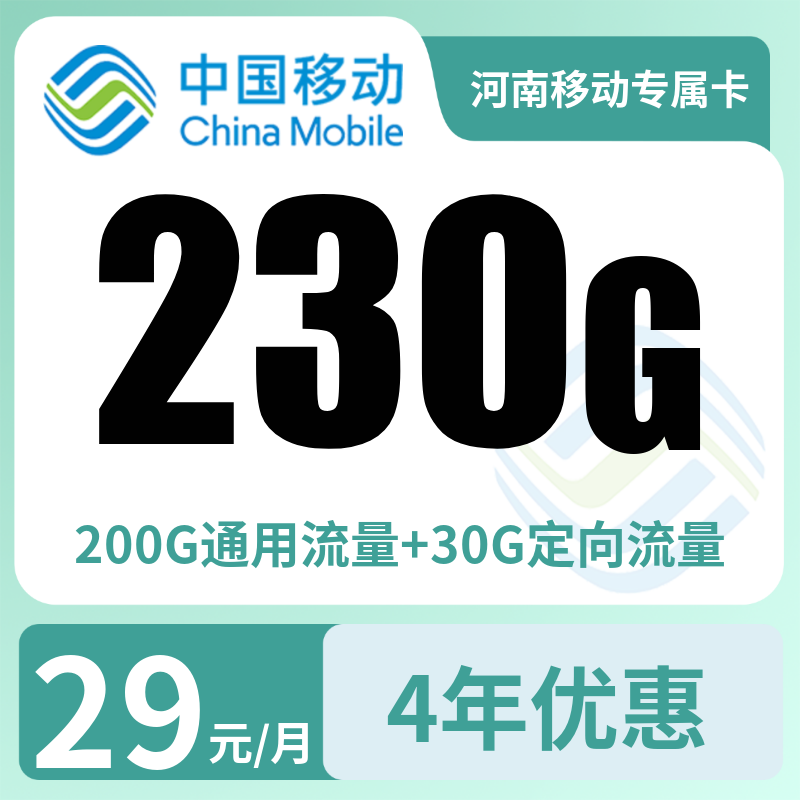 河南移动专属卡29元230G+300分钟【只发河南】
