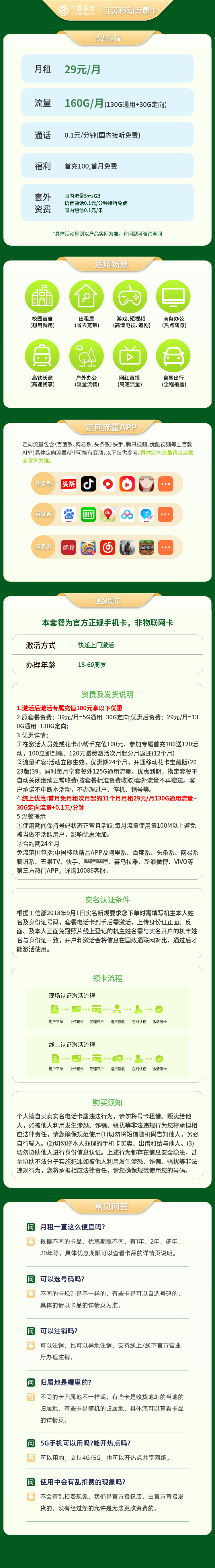 江苏移动专属卡29元160G【只发江苏】套餐详情图