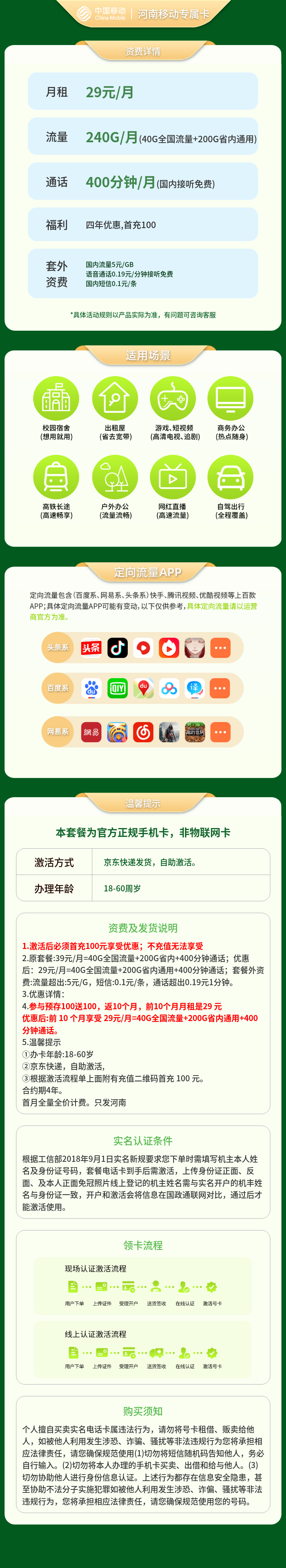 河南移动专属卡29元240G+300分钟【只发河南】套餐详情图