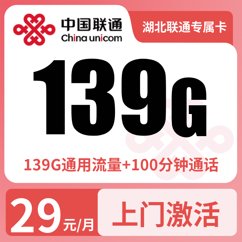 湖北联通专属卡29元205G【只发宁夏】