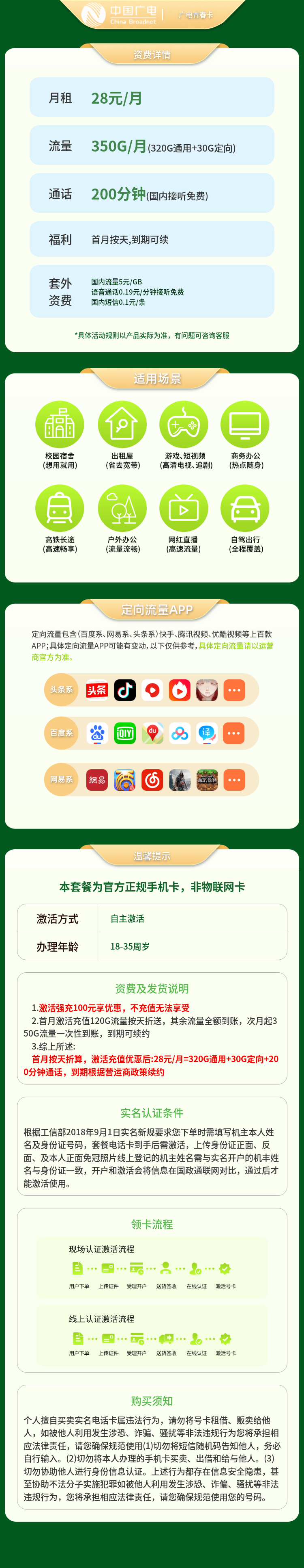 广电青春卡28元350G+200分钟（发全国）套餐详情图