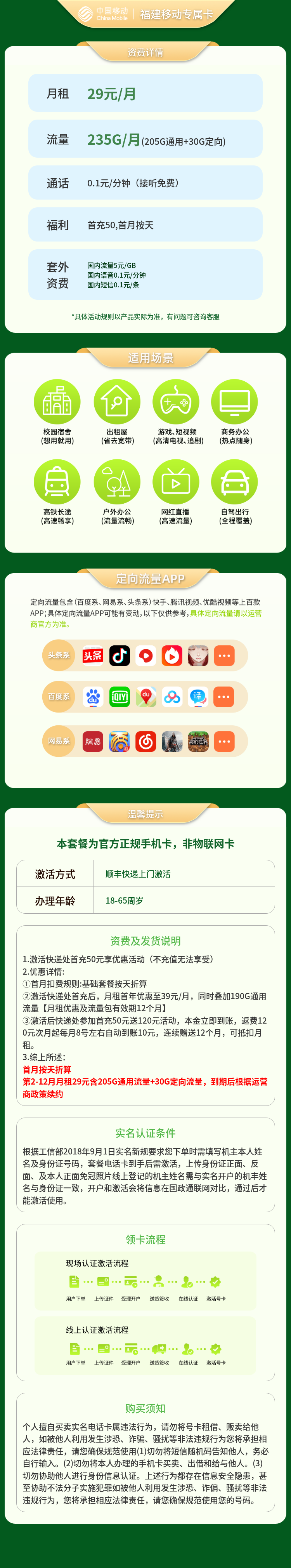 福建移动专属卡29元235G【只发福建】套餐详情图