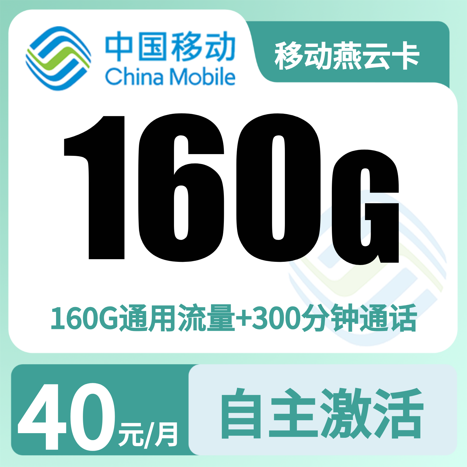 移动燕云卡40元160G+300分钟【只发河北】